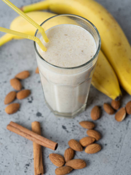 istock Milk smoothie cocktail for breakfast with banana, almonds and cinnamon 1333542232