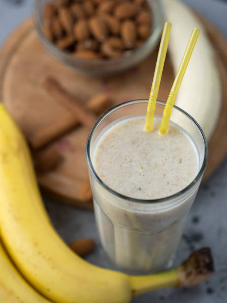 istock Milk smoothie cocktail for breakfast with banana, almonds and cinnamon 1333542240