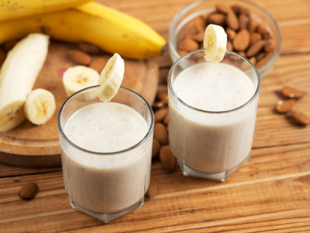 istock Milk smoothie cocktail for breakfast with banana, almonds and cinnamon 1333542247