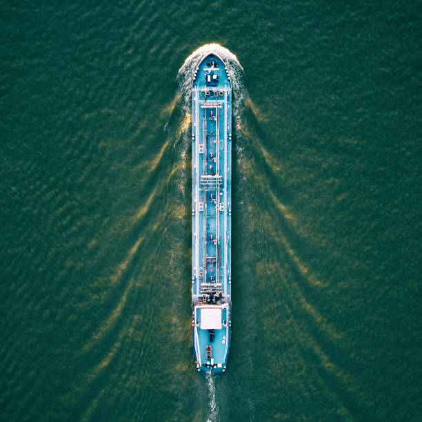 istock Tankship industrial gas carrier seen from a drone view. 1333547413