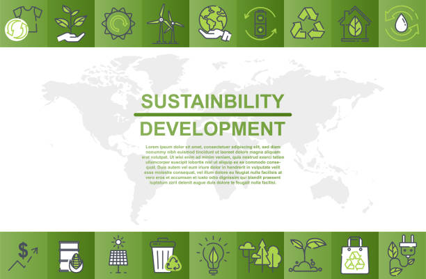 Colorful poster design for sustainability development and global green industries business. Colorful poster design for sustainability development and global green industries business. Concept of abstract design elements for decoration in minimalist style. Flat cartoon vector illustration sustainability corporate stock illustrations