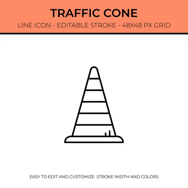 Vector illustration of Traffic Cone Line Icon Design