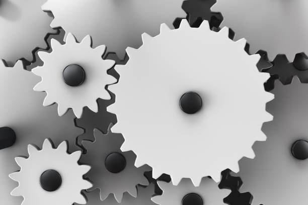 istock Gear mechanism close up. Many interacting gears 1333555759
