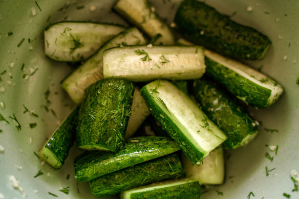Lightly salted cucumbers in seasonings and herbs