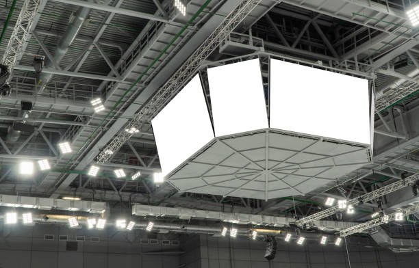 sports advertising screen. multiple electronic billboard display at the ice arena. Scoreboard in the sports field. broadcast advertising information during the event. Isolated for text or image.