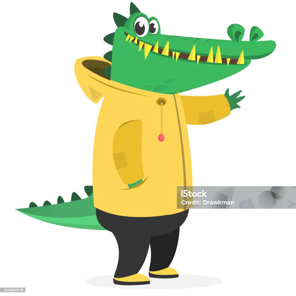 Hoạt Hình Cá Sấu Vui Nhộn Và Hạnh Phúc Trong Chiếc Áo Mưa Màu Vàng ...