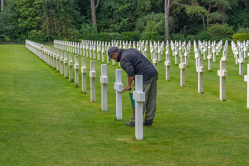 Colleville-Sur-Mer, France - 08 03 2021: Normandy American Cemetery and Memorial and the white crosses