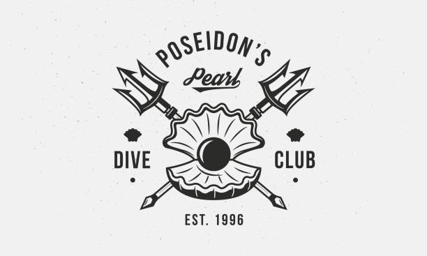 Dive Club logo. Vintage diving club logo template with Pearl and crossed tridents. Dive Club print for t-shirt, poster, typography. Vector illustration Vector illustration trident stock illustrations