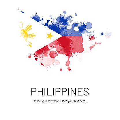 Flag of Philippines ink splat on white background. Splatter grunge effect. Copy space. Solid background. Text sample.