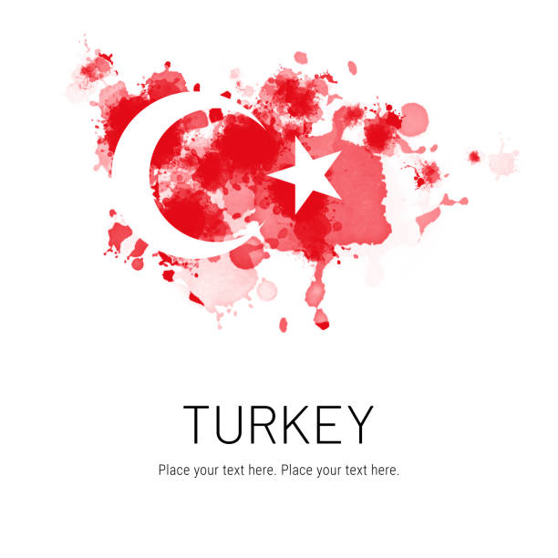 Flag of Turkey ink splat on white background. Splatter grunge effect. Copy space. Solid background. Text sample.