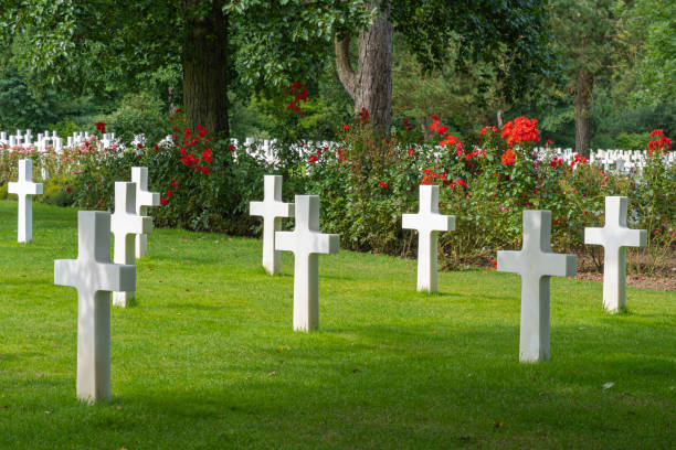 colleville-sur-mer, francia: cementerio americano de normandía - basse normandy colleville 1944 france fotografías e imágenes de stock