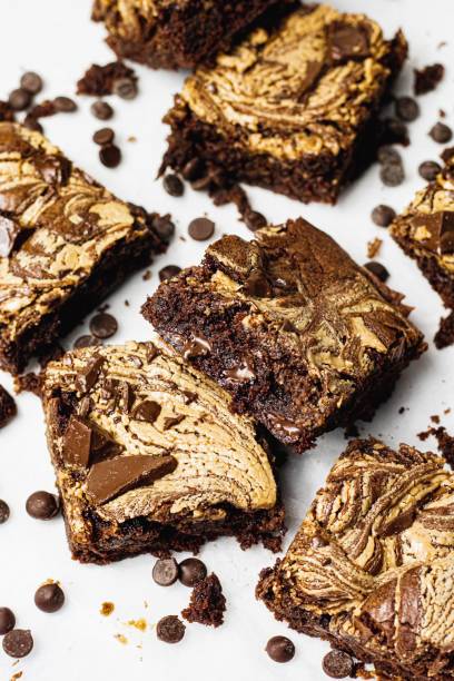 Square Vegan Peanut Butter & Chocolate Brownies stock photo