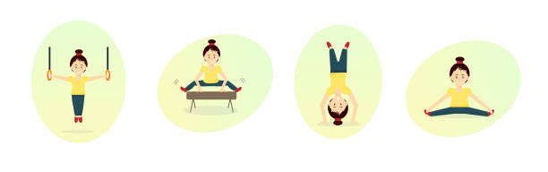 A cute little girl doing gymnastic exercises, healthy lifestyle concept, sport life concept, flat vector illustration flat vector illustration headstand stock illustrations