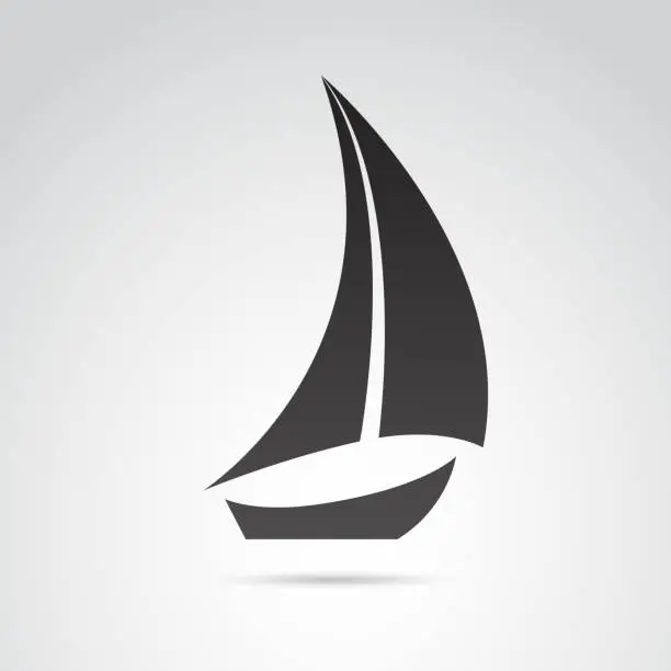 Vector illustration of Yachting sail boat shape. Vector icon isolated on white background.