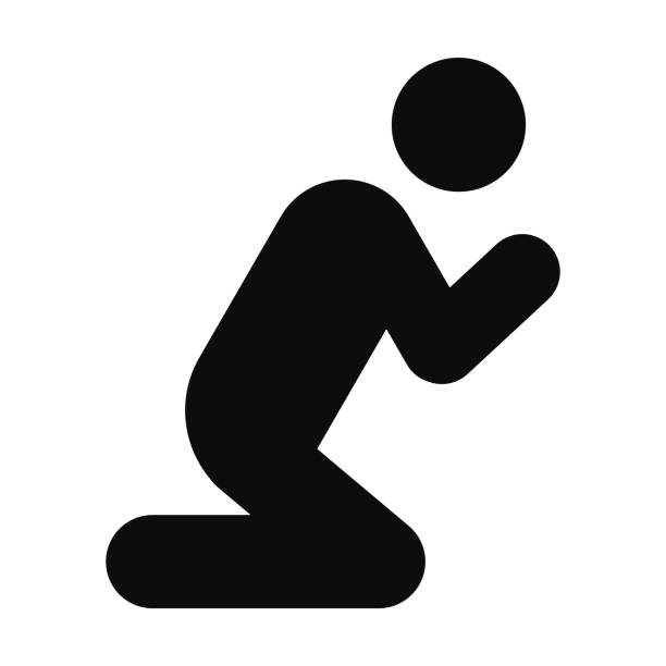 черная палочка фигура молитвы вектор иконка изолирована - praying men god kneeling stock illustrations