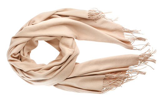 Soft beige scarf isolated white, top view
