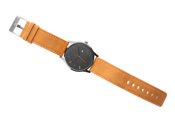 istock Elegant wristwatch isolated on white, top view 1333575619
