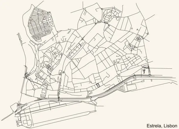 Vector illustration of Street roads map of the Estrela district of Lisbon, Portugal