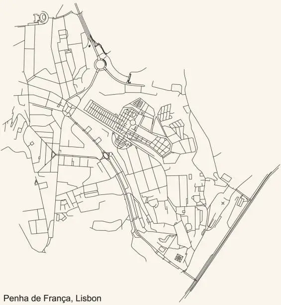 Vector illustration of Street roads map of the Penha de França district of Lisbon, Portugal