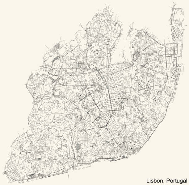 ilustrações de stock, clip art, desenhos animados e ícones de vintage street roads map of lisbon, portugal - lisboa