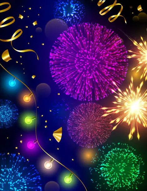 Vector illustration of New Year Background with Fireworks