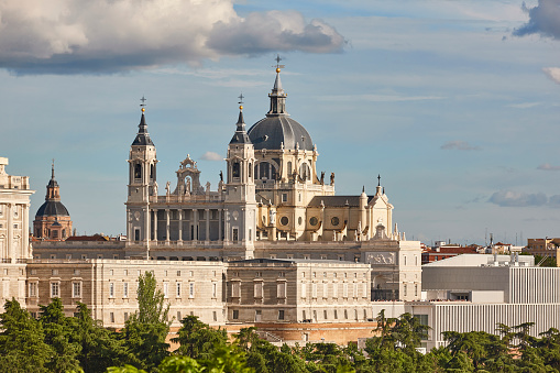La almudena cathedral and Royal palace in Madrid city center