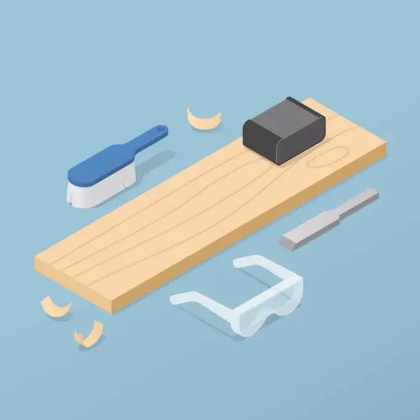 Vector illustration of Isometric Woodworking Vector Illustration