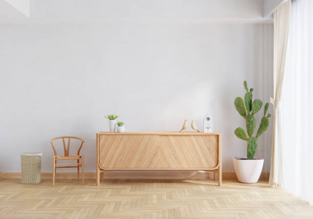 istock Wood sideboard in living room with copy space, 3D rendering 1333585453