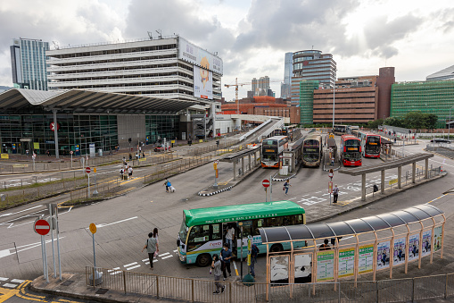 Hong Kong - August 11, 2021 : General view of the Hung Hom Station Bus Terminus in Kowloon, Hong Kong.