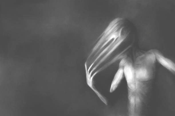ilustrasi horor menakutkan pria penyakit mental konsep abstrak surealis - ghost painting ilustrasi stok