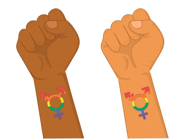 istock LGBT. Set flat illustration of LGBT vector icon for web. Rainbow Transgender Symbol. Man black and white hand with lgbt tatoo. 1333588251