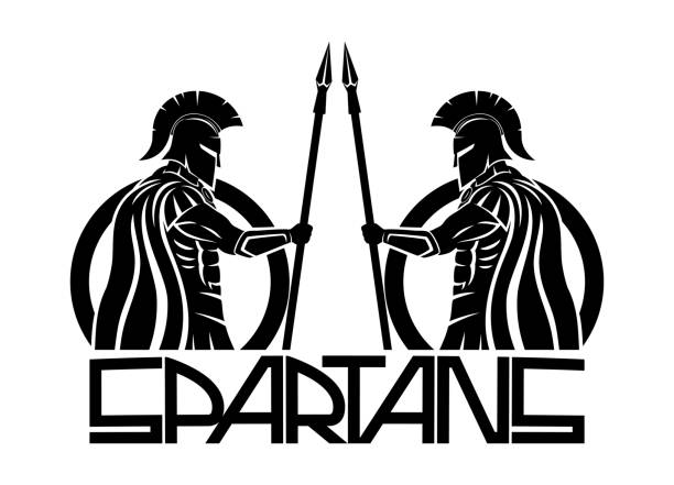 Spartans with spears and shields. vector art illustration