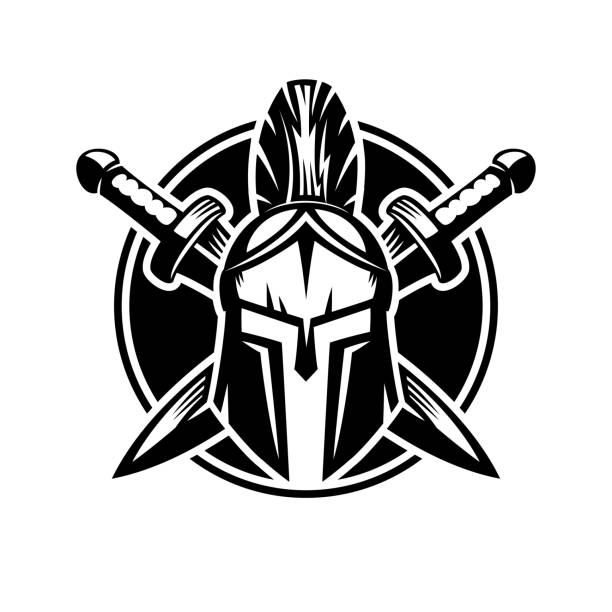Spartan helmet with swords. vector art illustration