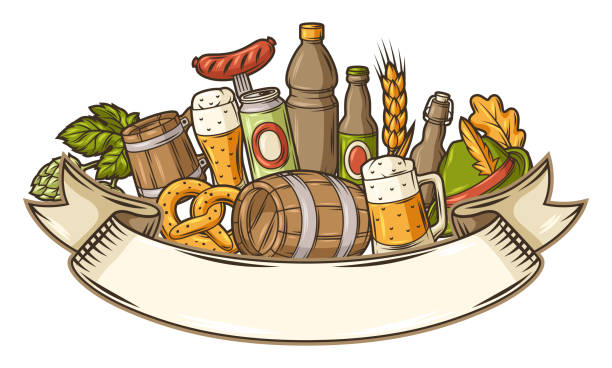 illustrazioni stock, clip art, cartoni animati e icone di tendenza di illustrazione per festival della birra o oktoberfest. sfondo per menu e volantini di pub o bar. - oktoberfest