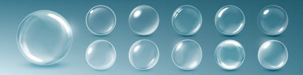 気泡、ベクター現実的な3dシャボン玉は背景に分離します。光沢のある光を持つ抽象的な石鹸フォームまたはガラスの泡 - sphere glass bubble three dimensional shape点のイラスト素材／クリップアート素材／マンガ素材／アイコン素材