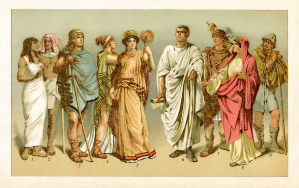 starożytny kostium z epoki starożytnego rzymu grecja i egipt - ancient rome stock illustrations