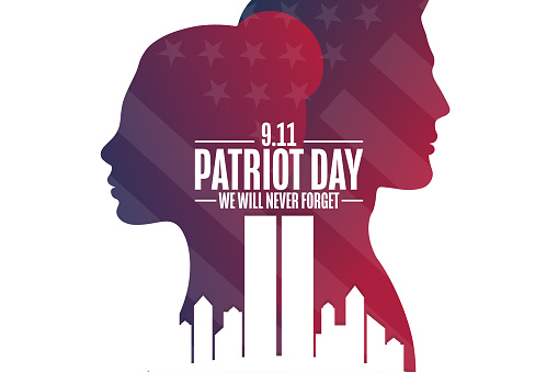 Patriot Day. 9.11. We Will Never Forget. Template for background, banner, card, poster with text inscription. Vector EPS10 illustration