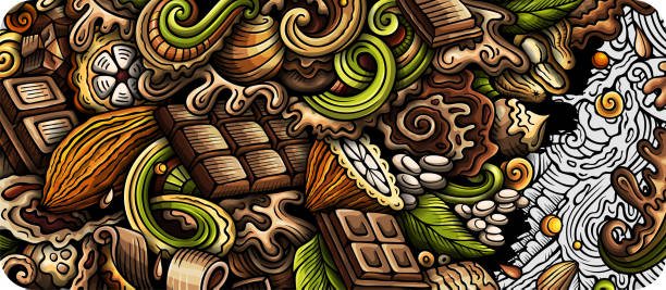 chocolate hand drawn doodle banner. cartoon vector detailed flyer. - çikolatalı bar illüstrasyonlar stock illustrations