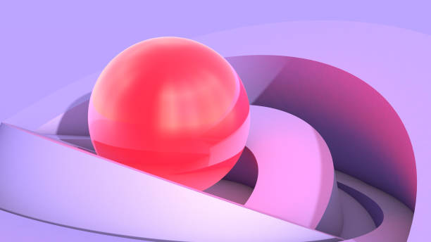 istock Abstract architecture background with soft ulraviolet arc shapes and shiny red core sphere with light 1333603649