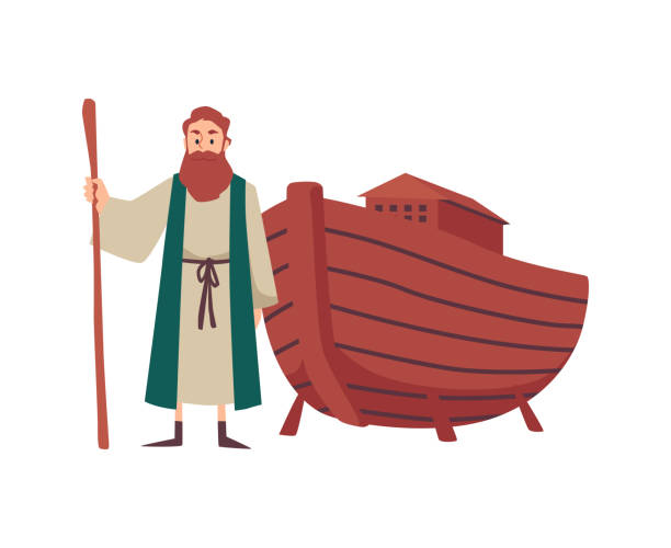 noes prorok biblii i jego łódź ark, płaska ilustracja wektora odizolowane. - ark stock illustrations