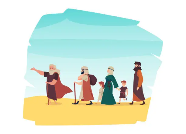 Vector illustration of Old Testament exodus israelites of Egypt, flat vector illustration isolated.