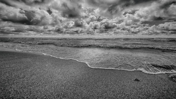 istock Dramatic black and white seascape wide angle view 1333610323