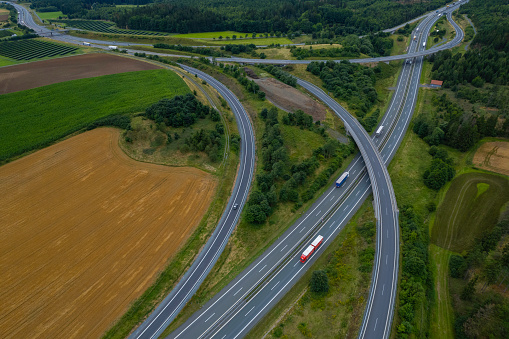 aerial panoramic shot of the highway road interchange