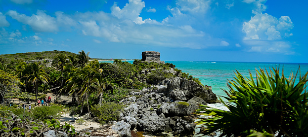 View of  Tulum and the Caribbean  sea
