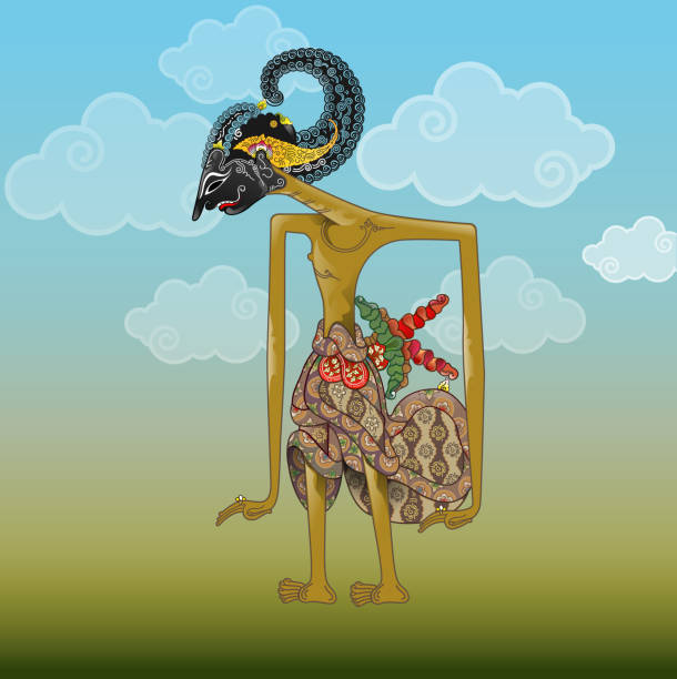 Arjuna shadow puppets character. Vector illustration, modification of Arjuna, Janaka, or Permadi puppets. wayang kulit stock illustrations