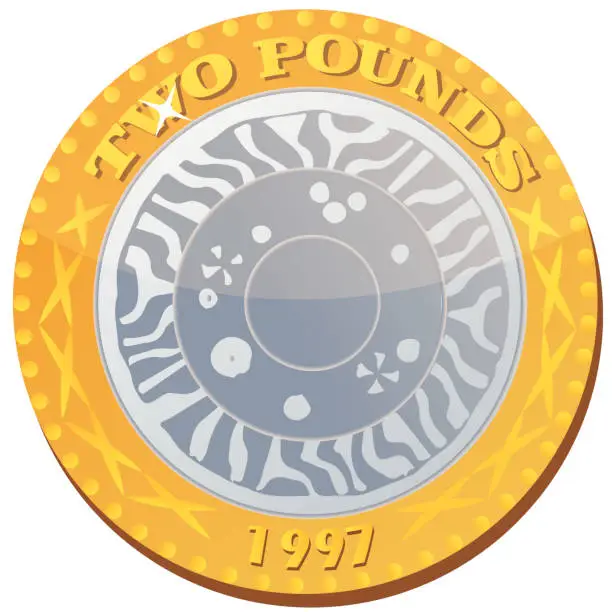 Vector illustration of British money gold coin two pound