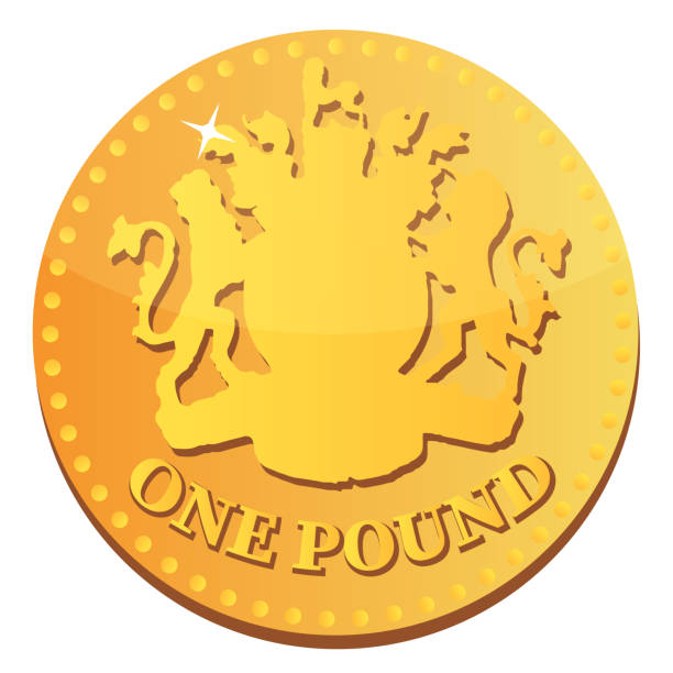 illustrazioni stock, clip art, cartoni animati e icone di tendenza di moneta d'oro britannica una sterlina con lo stemma - one pound coin coin currency british culture