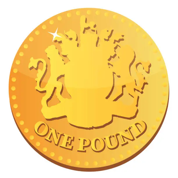 Vector illustration of British money gold coin one pound with the coat of arms