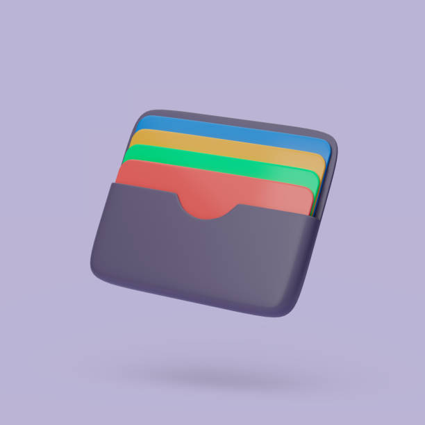 wallet mit kreditwagen-symbol. einfache 3d-render-illustration auf pastellhintergrund. - digital wallet stock-fotos und bilder
