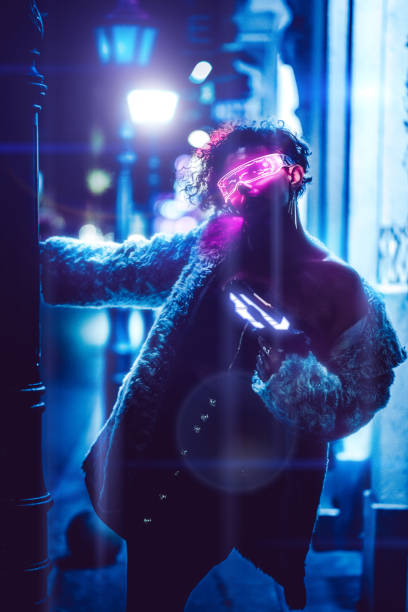 istock Futuristic woman with smart glasses and gun 1333625788